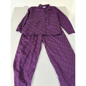 Miss Elaine Pajama Set Womens Large Button Top Pants Polka Dot Lounge Sleepwear